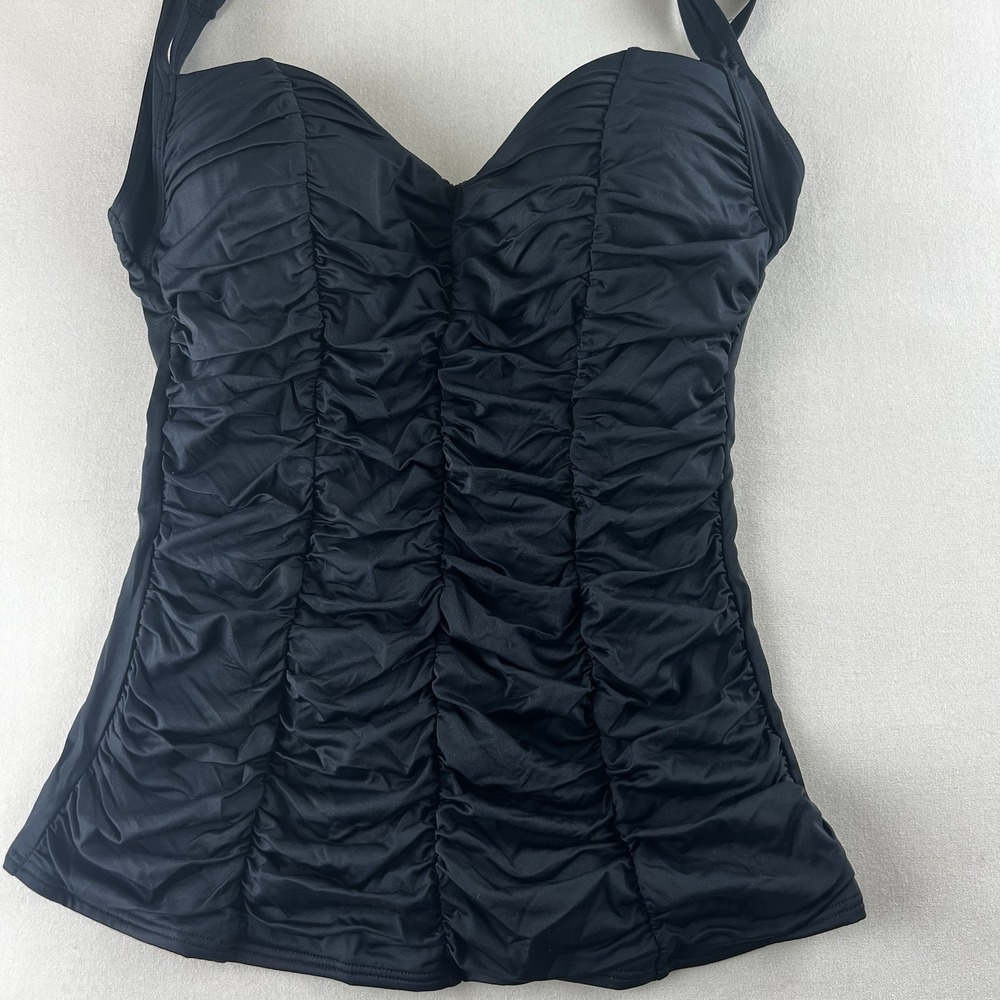 DKNY Top Only Swimsuit Size M BLACK Ruched Tummy Control Underwire Support